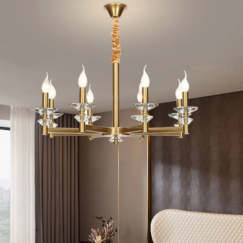 Iron frame crystal candle chandelier for dining room