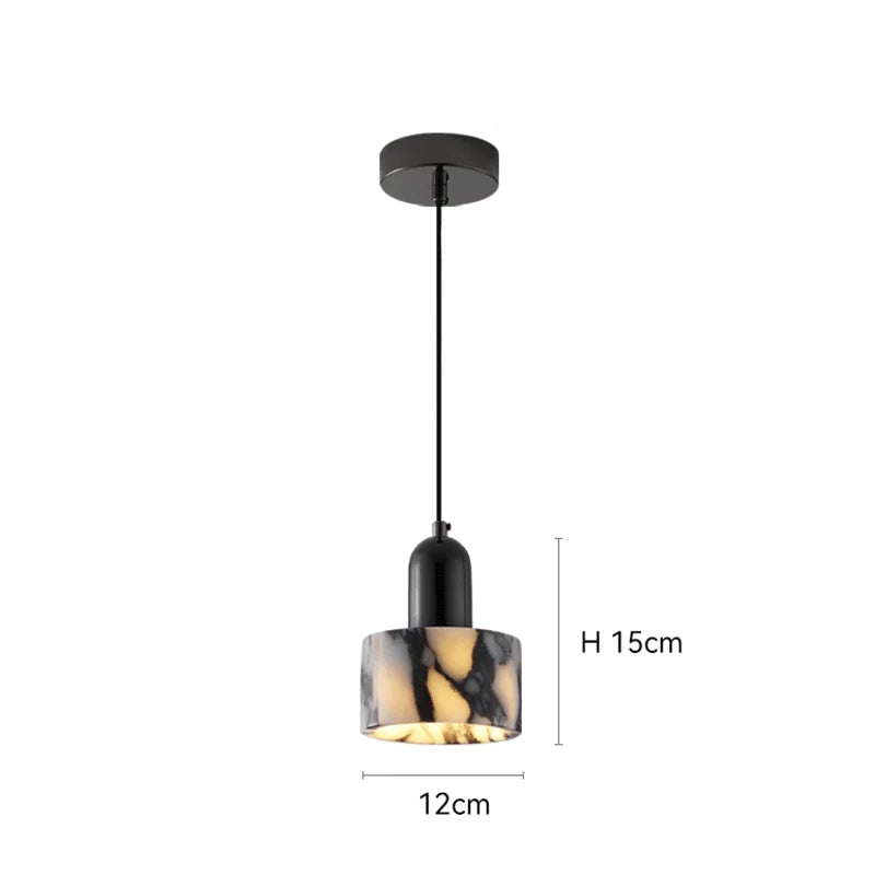 Single-head Black Marble Pendant Light with Nordic LED, adjustable 1.8m wire and 12cm diameter, ideal for focused lighting.