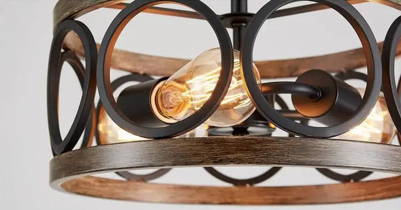 Farmhouse iron circle with wood inlay