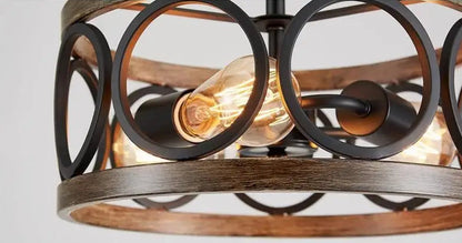 Farmhouse iron circle with wood inlay