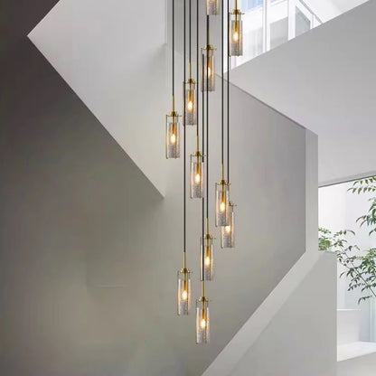 Lustre en verre craquelé et cuivre pour hall d'entrée