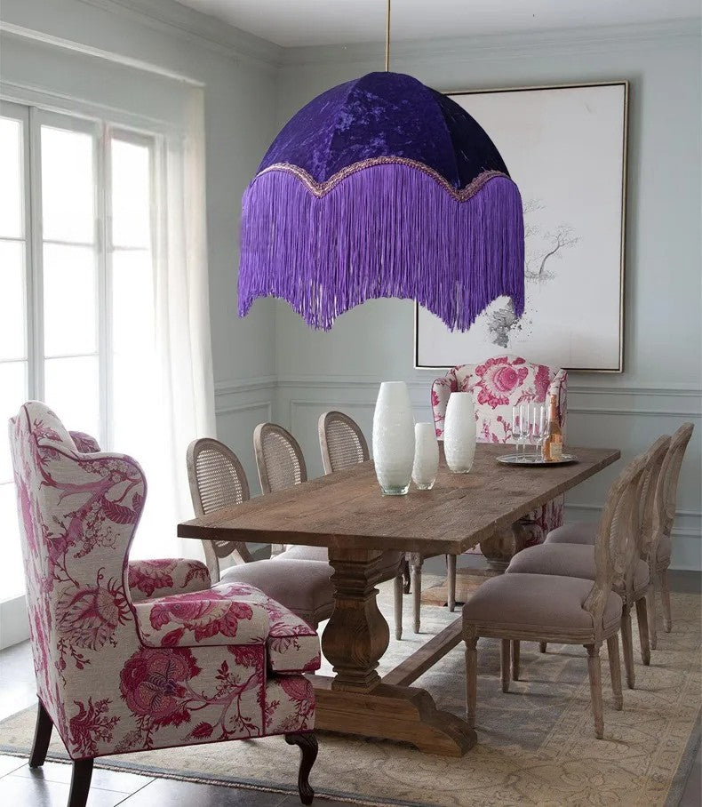 Lustre français vintage en tissu à pompons