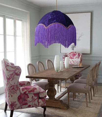 Lustre français vintage en tissu à pompons