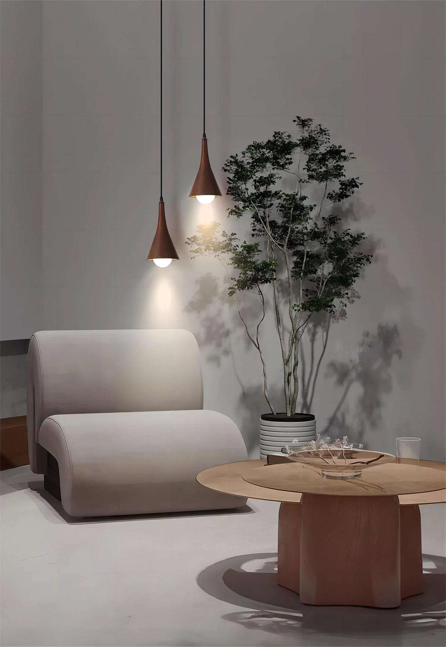 Walnut pendant light for living and dining room