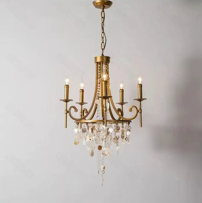 Long drop crystal shell chandelier for high-ceiling
