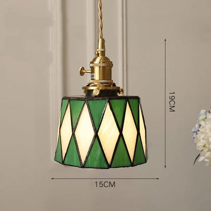 Suspension vintage française en bois, laiton et verre