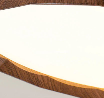 Walnut colored circular ceiling light for bedroom