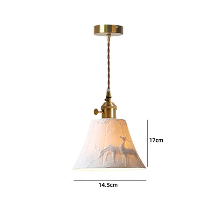 Vintage ceramic LED pendant lamp with brass fitting