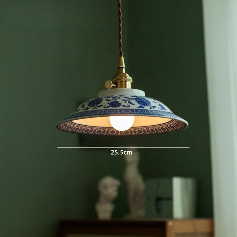 Vintage ceramic LED pendant lamp with brass fitting