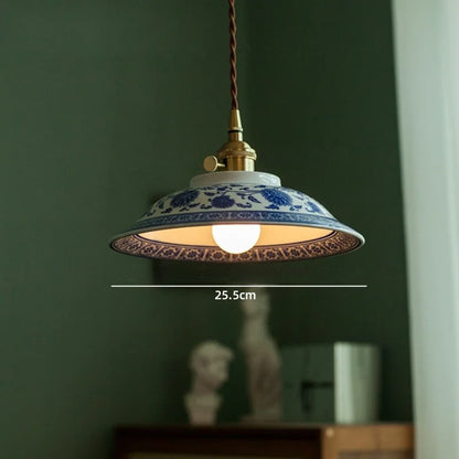 Vintage ceramic LED pendant lamp with brass fitting