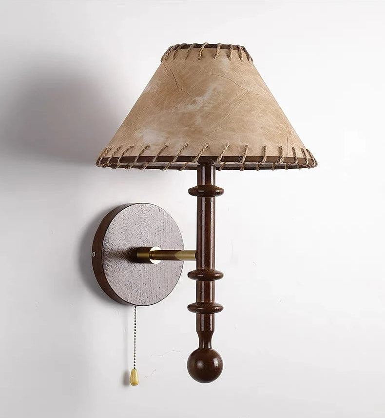 Nordic solid wood fabric wall lamp for bedroom