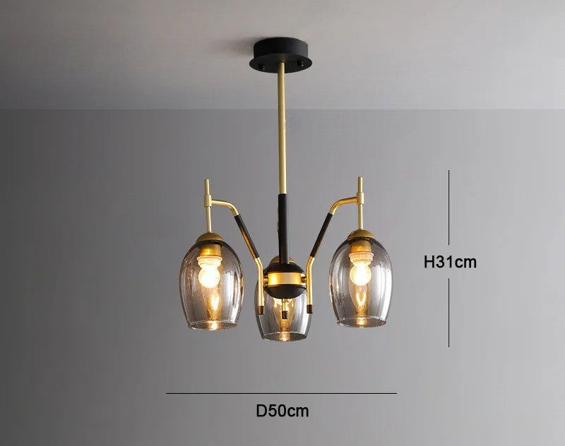 LED-Kronleuchter aus schwarzem Glas für Kücheninsel