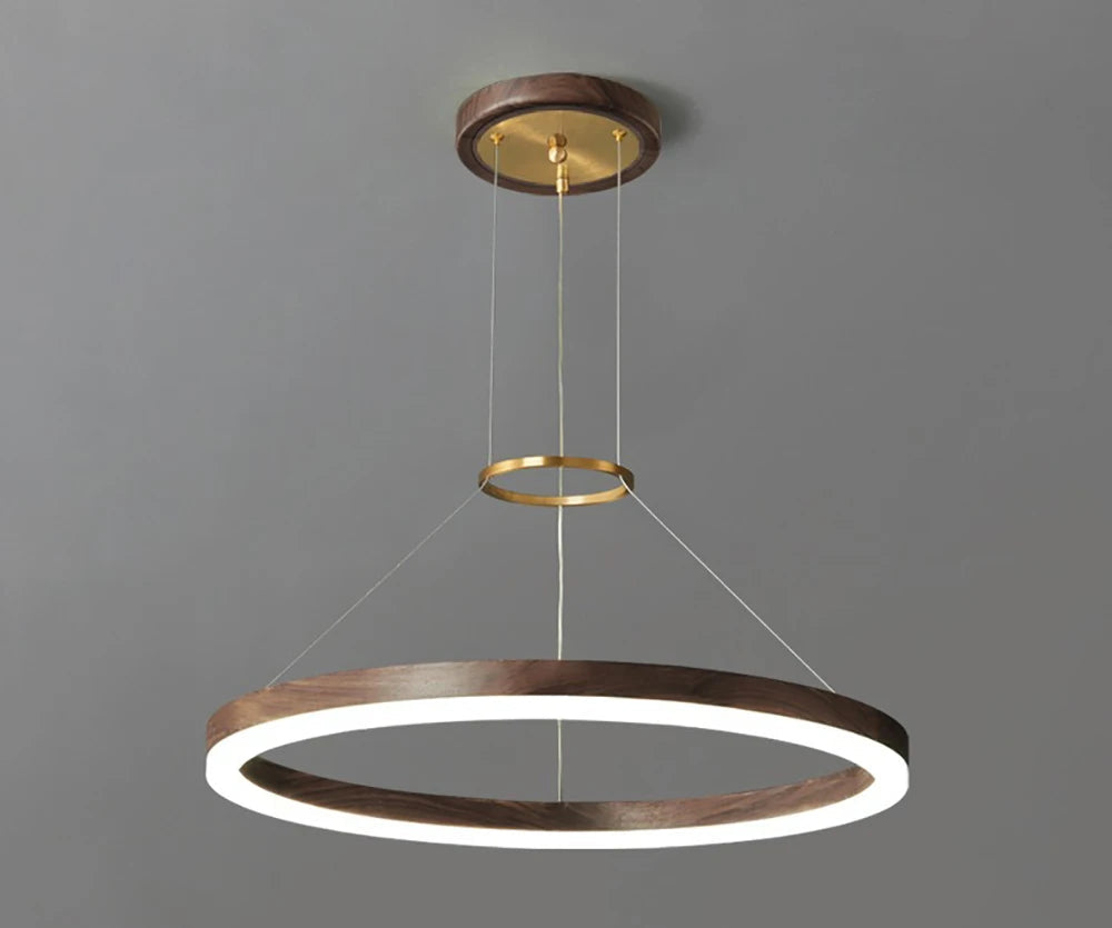 Lustre de plafond en bois massif de noyer noir pour salon