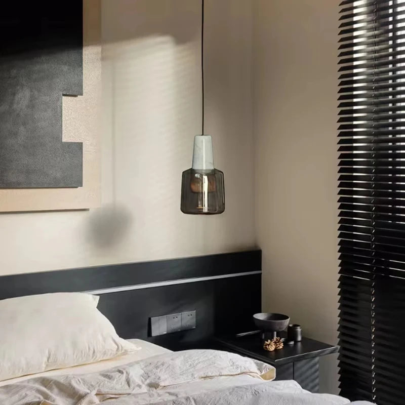 Suspension en marbre et verre blanc pour cuisine et salle à manger