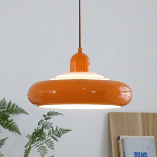 Orange Bauhaus Pendant Light - Modern Suspension | LED, Metal, 90-260V, ideal for dining room lighting with sleek retro design.