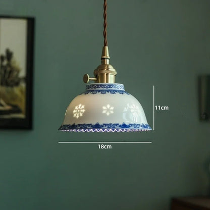 Vintage ceramic LED pendant lamp with brass fitting