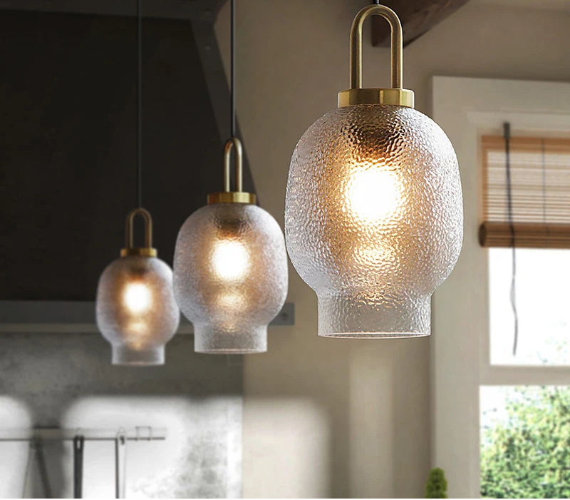 Vintage randig glaspendellampa