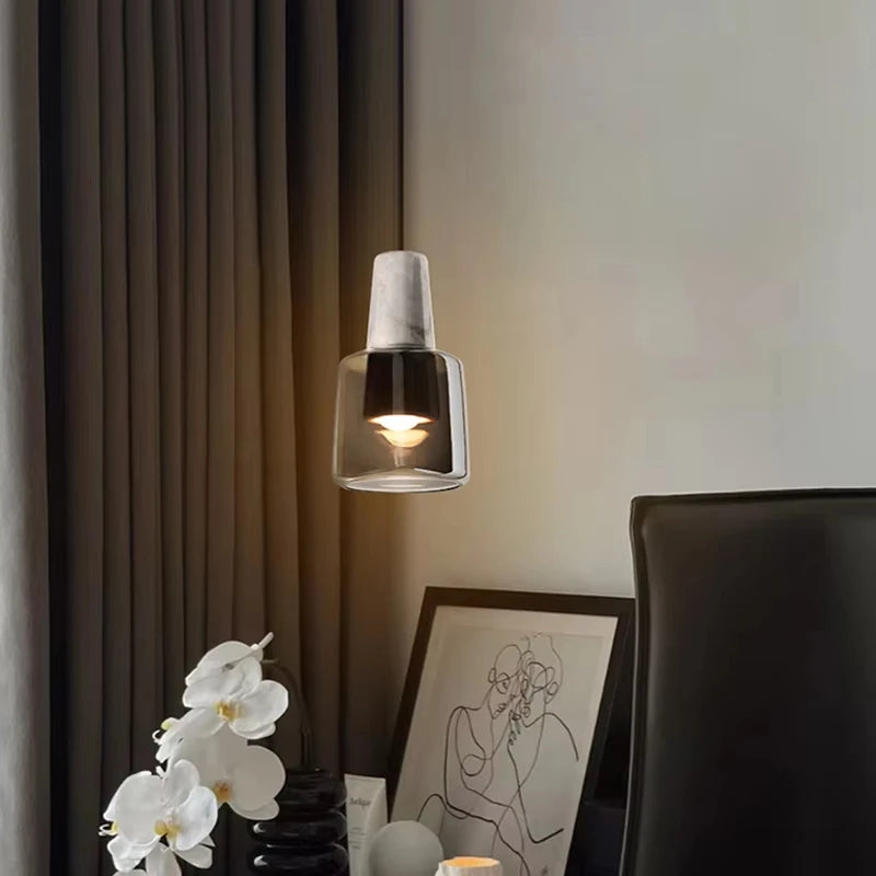 Suspension en marbre et verre blanc pour cuisine et salle à manger