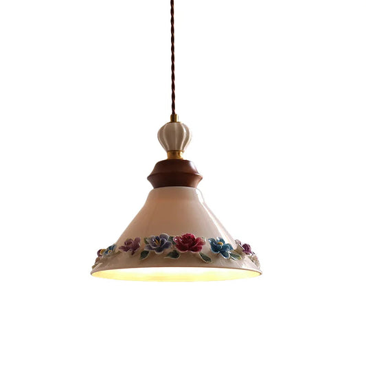 Rose flower white ceramic led pendant for hallway