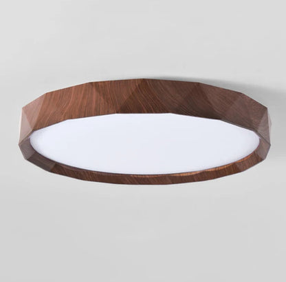 Walnut colored circular ceiling light for bedroom