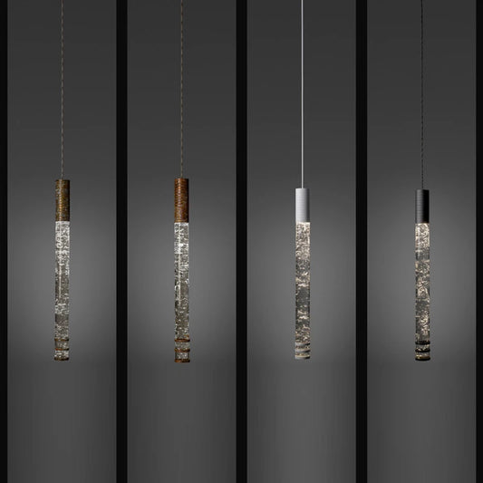LED Crystal Pendant Light - Modern Cylinder in bronze, black, white, and copper green finishes. Ideal for kitchen island or dining room lighting.