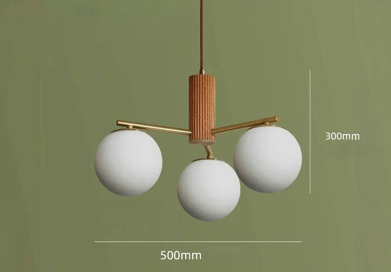 Walnut brass round glass chandelier for living room