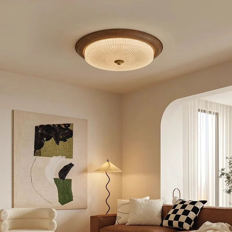 Walnut etched glass ceiling light for dining room