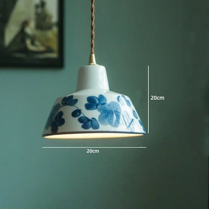 Vintage ceramic LED pendant lamp with brass fitting