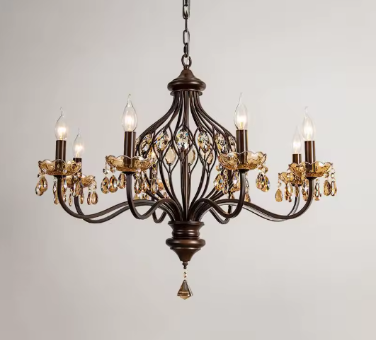 Walnut crystal chandelier in vintage french style