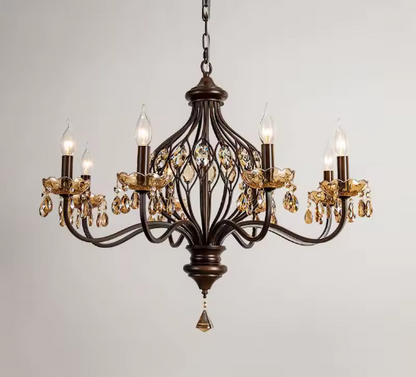 Walnut crystal chandelier in vintage french style