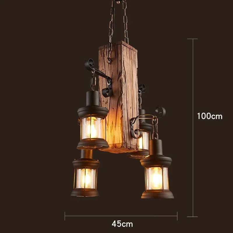 Suspension vintage en bois massif de style loft