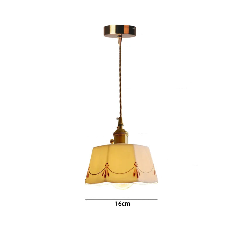 Vintage ceramic LED pendant lamp with brass fitting