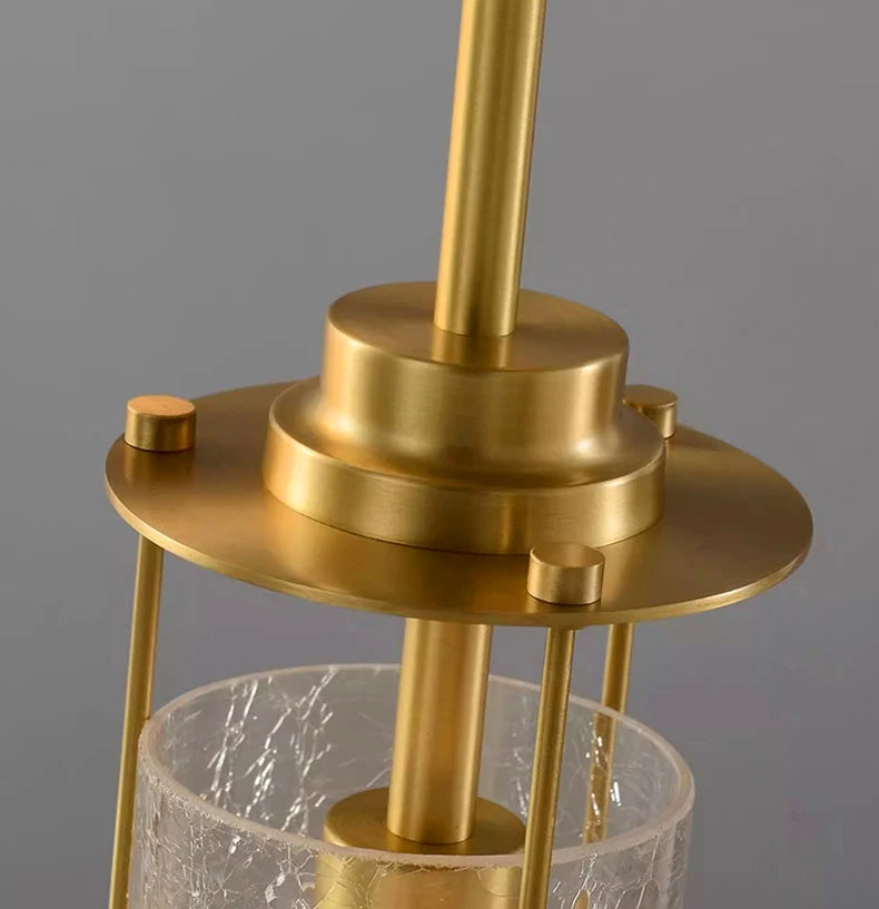 Lustre en verre craquelé et cuivre pour hall d'entrée