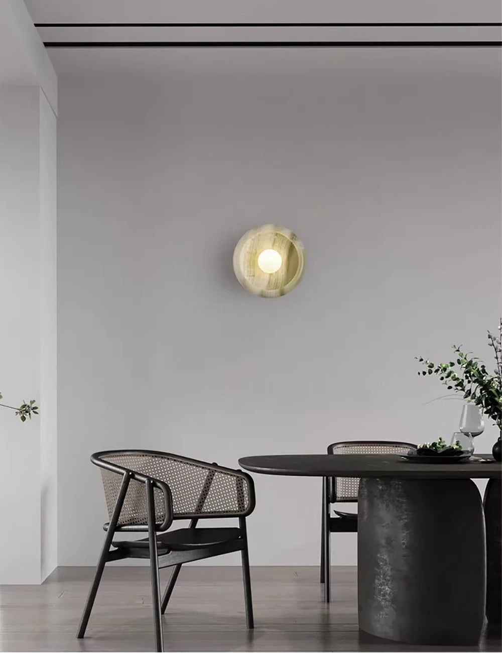 Green Jade Wall Lamp mounted in a dining area, providing ambient LED light and a luxurious accent to modern dining room decor.