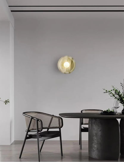 Green Jade Wall Lamp mounted in a dining area, providing ambient LED light and a luxurious accent to modern dining room decor.