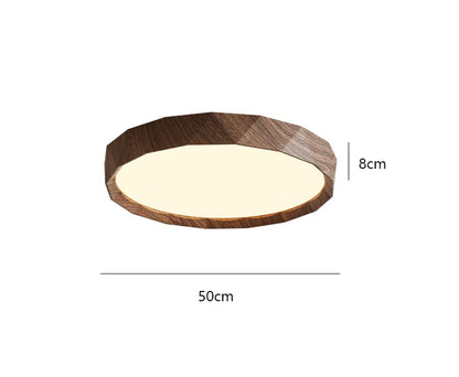 Walnut colored circular ceiling light for bedroom