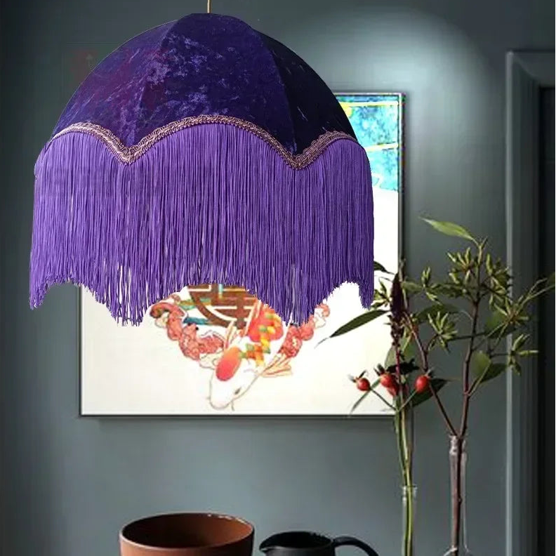 Lustre français vintage en tissu à pompons