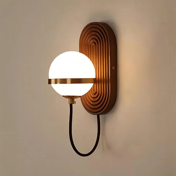 LUXELY walnut wood circular sphere wall sconce