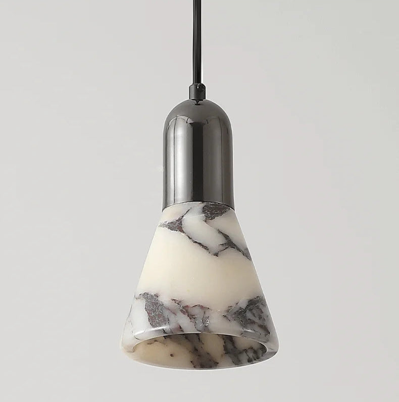 Dark Marble LED Pendant - Modern Ceiling Light turned off, revealing the natural marble texture and sleek black fixture design.