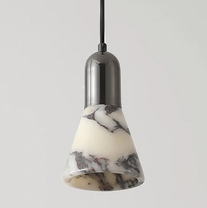 Dark Marble LED Pendant - Modern Ceiling Light turned off, revealing the natural marble texture and sleek black fixture design.