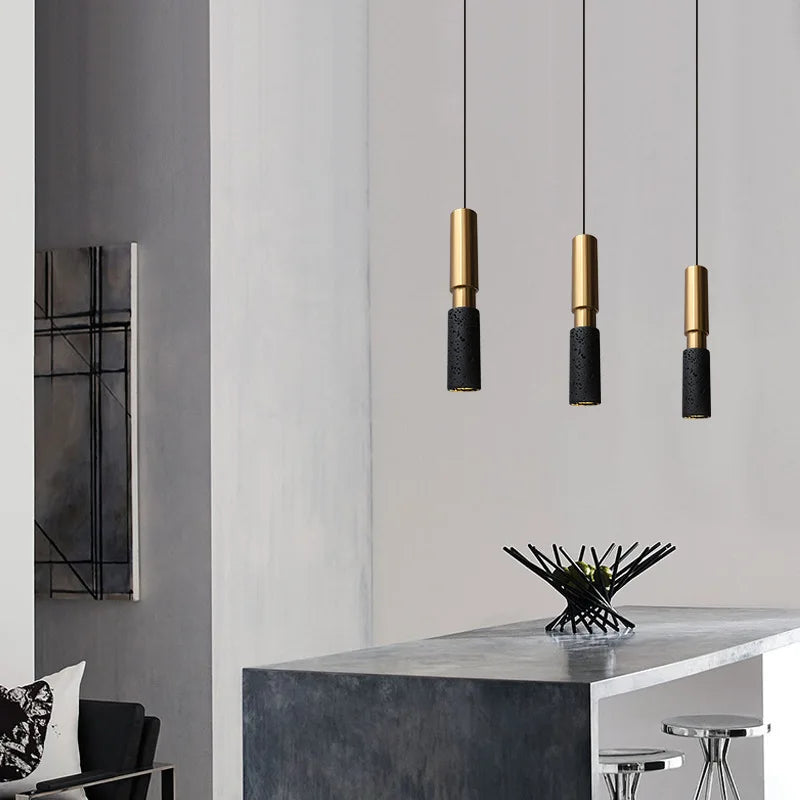 Retro industrial style black hole stone pendant lamp