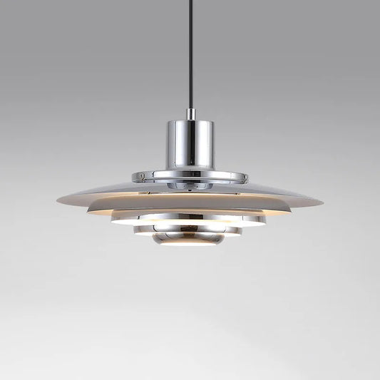 Silver Cord Pendant Light - E27 Art Lamp with layered metal shade and LED bulb, ideal for kitchen or bar lighting, covers 5-10m².