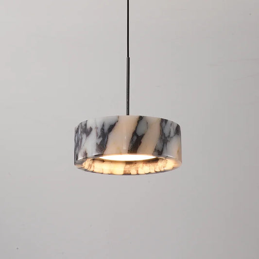Black Marble Dome Pendant - LED Lamp with built-in light, featuring a round marble shade and adjustable hanging wire for modern interiors.