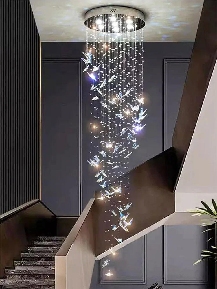 Butterfly crystal chandelier for villa staircase and living room