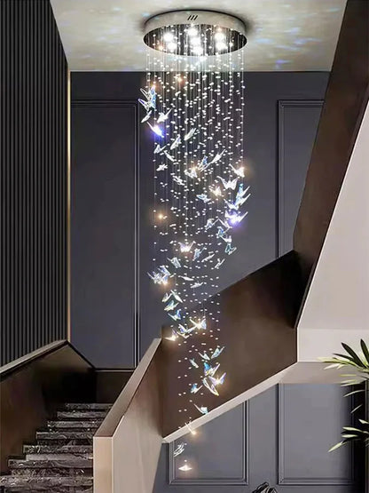 Butterfly crystal chandelier for villa staircase and living room