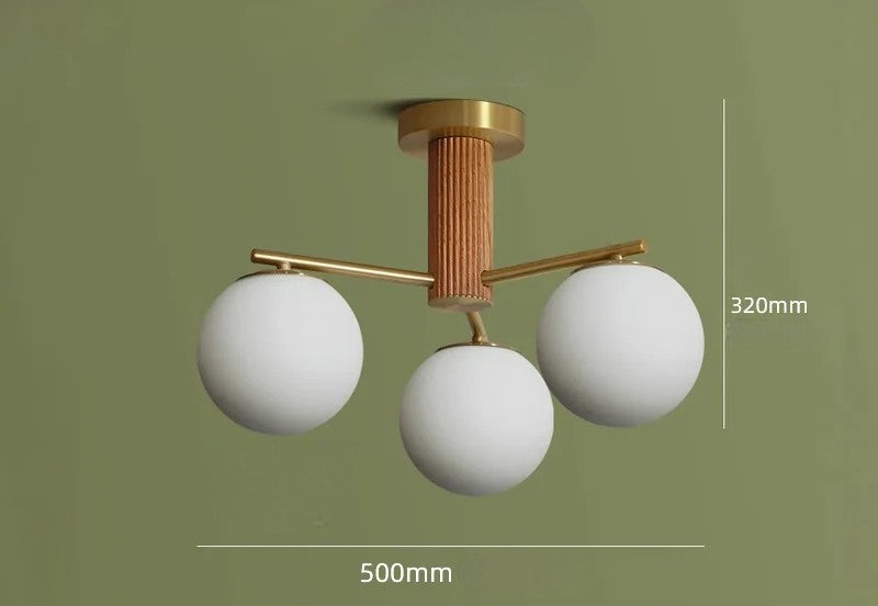 Walnut brass round glass chandelier for living room