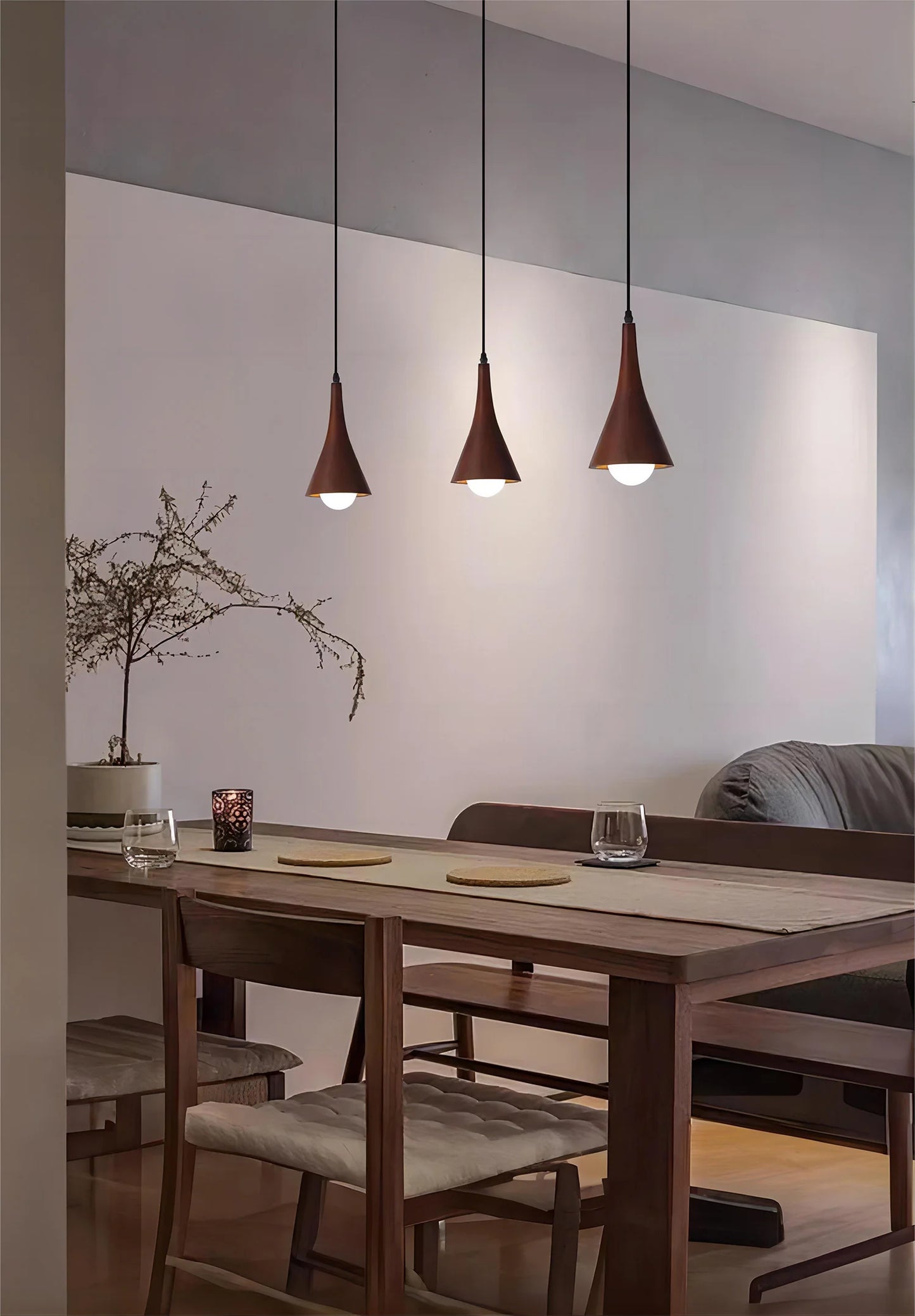 Walnut pendant light for living and dining room