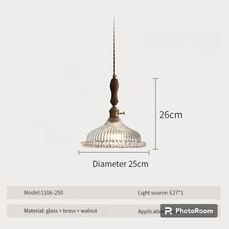 LUXELY vintage wood and glass pendant light