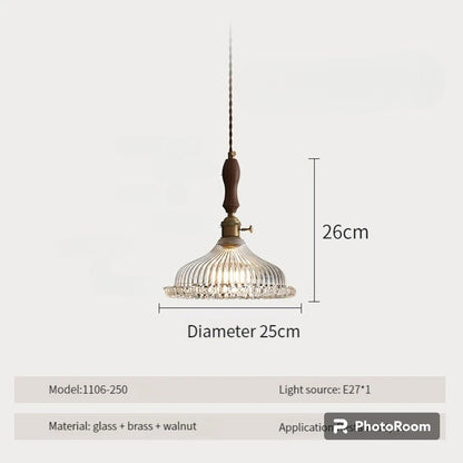 LUXELY vintage wood and glass pendant light