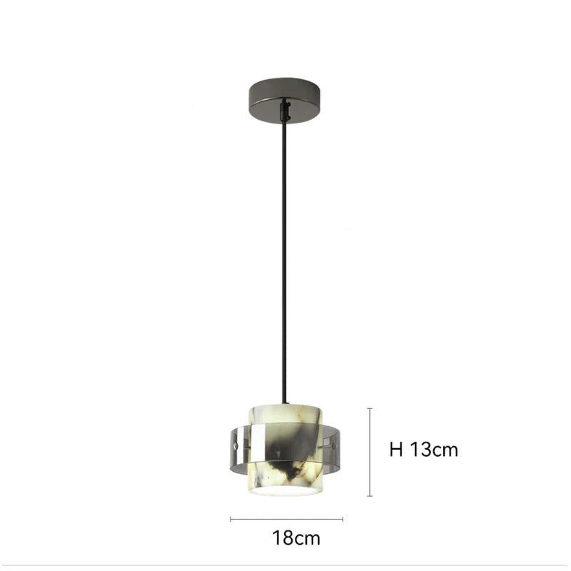 Technical dimensions of the Stone Drop Pendant - LED Marble Light with E27 bulb fitting and adjustable 1.8m hanging wire.